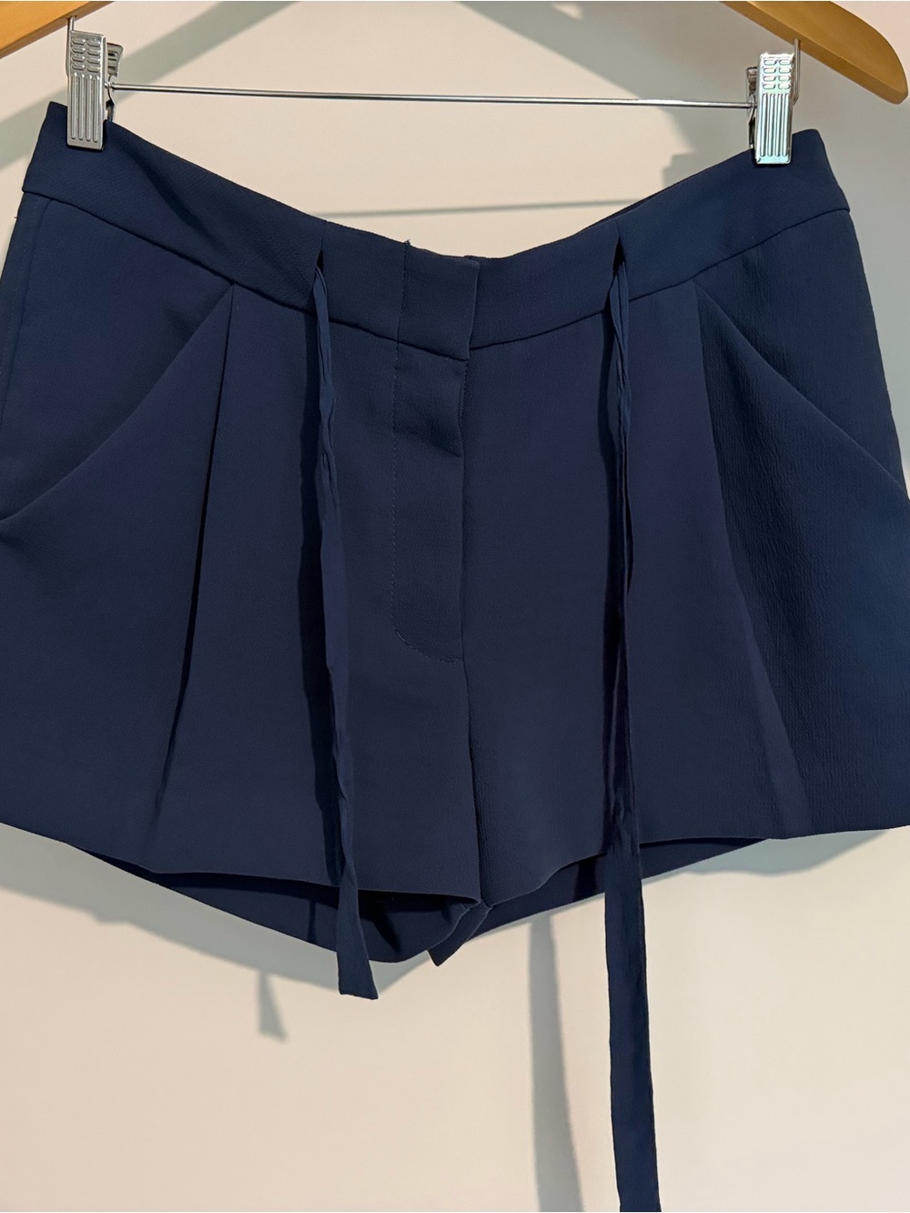 Wilfred Navy High-Waist Pleated Tie-Front Shorts